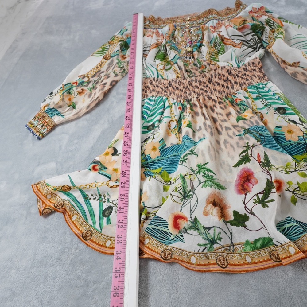 Camilla Silk Off Shoulder Embellished Mini Dress Animal Tropical Sz M Resort - Picture 7 of 16